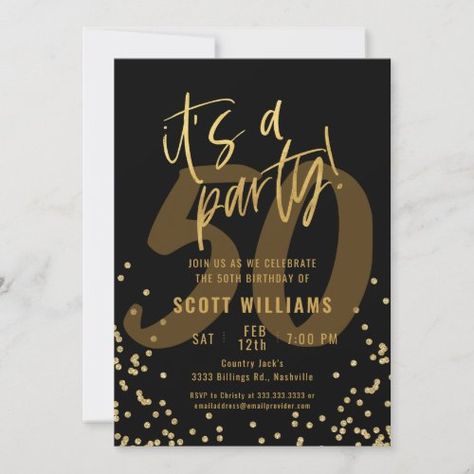 Black And Gold Birthday Party, 65th Birthday Invitations, Black And Gold Birthday, Surprise 50th Birthday Party, 60th Birthday Party Invitations, Anniversary Party Invitations, 80th Birthday Invitations, 50th Birthday Party Invitations, 50th Anniversary Party