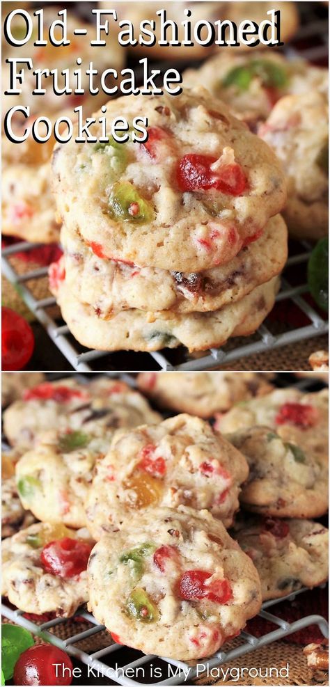 Old-Fashioned Fruitcake Cookies On a Cooling Rack Fruit Cake Cookies Recipe, Candied Fruit Recipes, Fruitcake Cookies, Candied Cherries, Amazing Cookie Recipes, Candied Pineapple, Christmas Cookie Recipes Holiday, Fruit Cake Cookies, Fruit Cookies