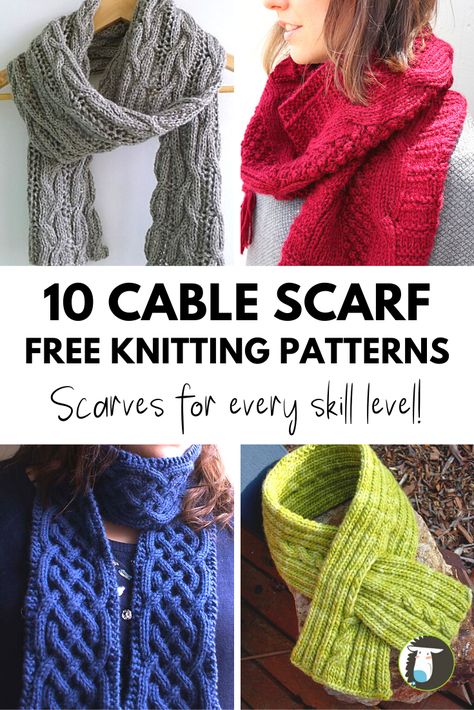 Scarves look amazing when knitted with cables! Check out 10 cable scarf FREE knitting patterns - there are not projects for every skill level. #knitting #knit #scarf #scarves #free #pattern #cables Aran Scarf Pattern Free, Braided Knitting Pattern, Free Aran Scarf Knitting Patterns, Cable Knit Scarf Pattern Free, Knitted Scarves Free Patterns, Scarf Knitting Patterns Free, Knit Scarf Patterns, Cable Knit Scarves, Reversible Cable Scarf