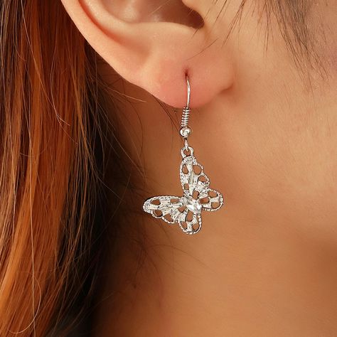 Butterfly Heart, Boho Crystal, Butterfly Earrings Stud, Heart Dangle Earrings, Sparkle Earrings, Butterfly Earrings, Online Earrings, Silver Earrings Dangle, Rhinestone Earrings