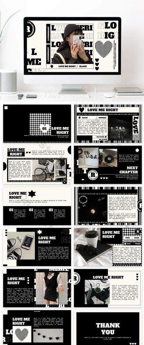 love me right black and white creative powerpoint template black Slideshow Aesthetic, Artist Presentation, Slideshow Design, Cute Powerpoint Templates, Slideshow Presentation, Presentation Slides Design, Powerpoint Slide Designs, Presentation Design Layout, Powerpoint Free