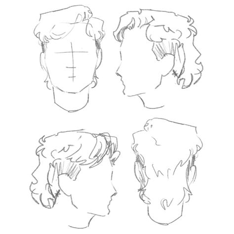 Mohawk Hair Drawing Reference, Slicked Back Hair Art Reference, Sketchbook Art Inspiration Male, Mullet Side Profile Drawing, Big Nose Front View Drawing, Drawing A Mullet, Draw Hairstyles Men, Drawing Mullet Hair, How To Draw Mohawk Hair