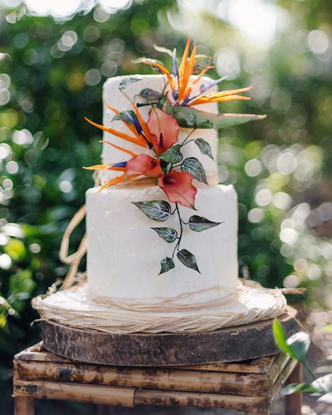 Tropical themes are the perfect summer touch for your wedding. Here are 41 ideas that will brighten up your beautiful day and create an eclectic atmosphere. #Summer #Wedding #Cake #FLoral #Buttercream #Tropical #Hawaii #Destination #Colorful #Unique #Ideas #Inspiration | Martha Stewart Weddings - Tropical Wedding Ideas That Will Transform Your Big Day Into an Oasis Roatan Wedding, Flower Wedding Cakes, Tropical Flower Wedding, Tropical Wedding Cake, Tropical Wedding Theme, Wedding Cakes Elegant, Summer Wedding Cakes, Purple Wedding Cakes, Flower Cakes