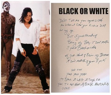 <3 Michael Jackson <3 - hand written Black or White lyrics.  FYI - he wrote this entire song 20 minutes before he was supposed to sing it for the first time.  Our Michael was a genius. Michael Jackson Black Or White, White Lyrics, Michael Jackson Lyrics, Michael Jackson Black, Mj Quotes, All For Love, Joseph Jackson, Michael Jackson Pics, King Of Pop