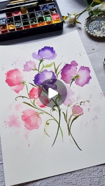 Joly Poa on Instagram: "Watercolor Sweet Peas 😍  Learn to paint this in my 7-day Spring Florals Challenge class 🌸 Check out the link in my profile to get a 1 month free trial  #watercolorsweetpea #watercolorflorals #skillshare #springflower #springwatercolor #watercolorchallenge" Simple Watercolor Flowers, Watercolour Challenge, Watercolor Videos, Paintings Nature, Watercolor Art Diy, Watercolor Paintings Nature, Floral Watercolor Paintings, Watercolor Flowers Tutorial, Watercolor Tutorial