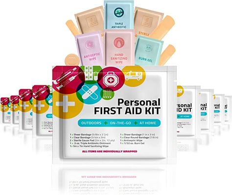 Portable Travel Size First Aid Kit - 10 Pack | Perfect for Home, Office, Car, School, Business, Travel, Hiking, Hunting, and Outdoors | Individually Wrapped First Aid Products (Multi-Color) Antibiotic Ointment, Car School, Mini First Aid Kit, Purse Essentials, Hand Wipes, Medical Kit, What Is Advertising, Mini One, Color Kit