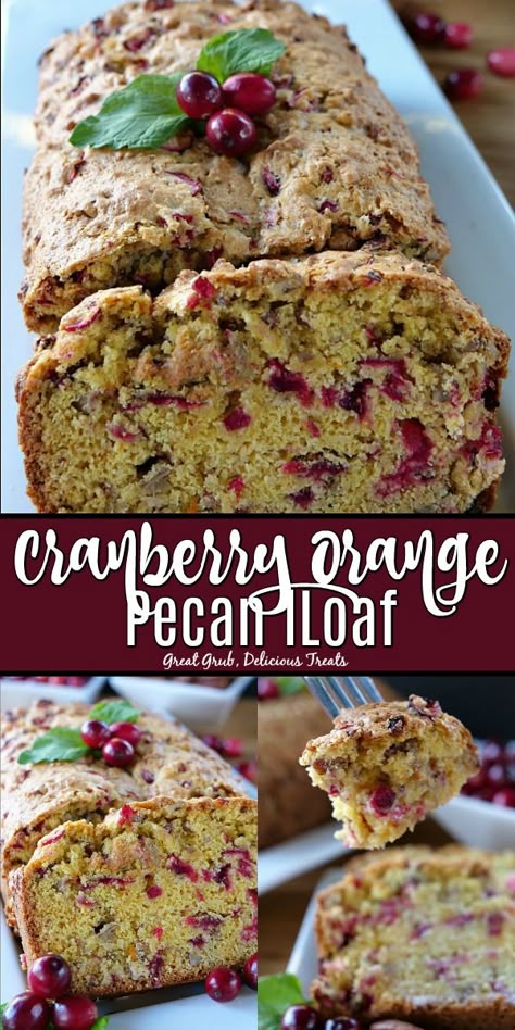 Cranberry Orange Pecan Loaf is a delicious quick bread recipe loaded with fresh cranberries and chopped pecans. #quickbread #cranberry #pecan #desserts #greatgrubdelicioustreats Cranberry Pecan Bread Recipe, Nut Breads, Pecan Loaf, Pecan Bread Recipe, Desserts Quick, Cranberry Bread Recipes, Pecan Desserts, Mini Loaves, Quick Bread Recipe