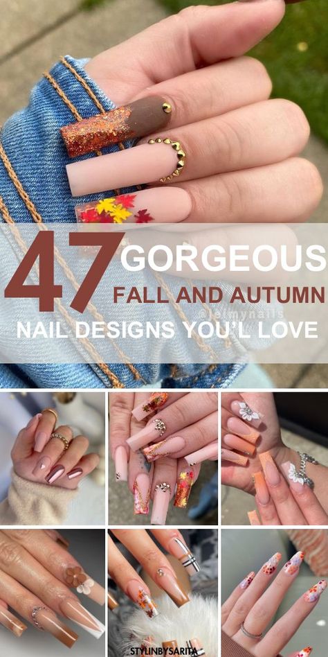 fall color trends 2023 Rhinestone Fall Nails, Fall Rhinestone Nails, Fancy Fall Nail Designs, Neutral Fall Nail Designs, Short Nails Classy, Fall Nail Inspo Short, Fall Nails Thanksgiving, Elegant Fall Nails, Pretty Fall Nails