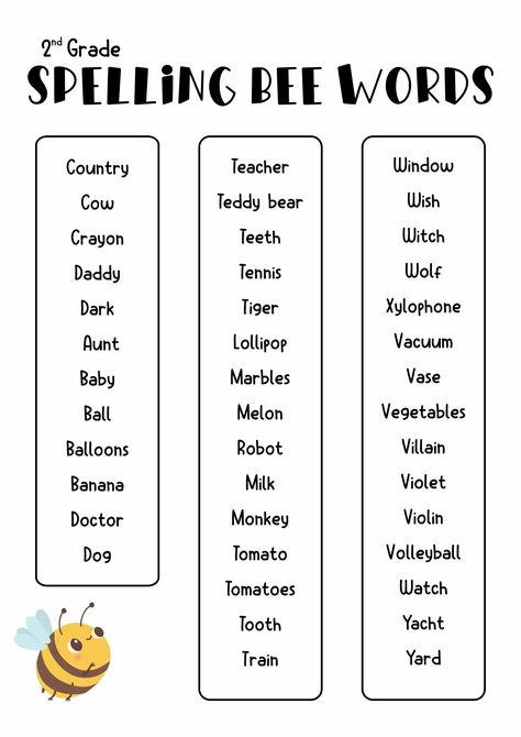 Spelling Bee Words 3rd Grade, Spell Bee Words Grade 2, Spelling Words For 4th Grade, Grade 3 Spelling Words, Grade 2 Spelling Words, Spelling Words Worksheets, Grade 2 Worksheets, Spelling Bee Word List, 4th Grade Spelling Words