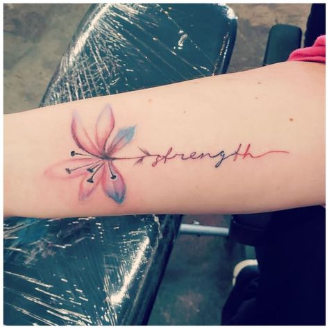 Strength. #armtattoo #flowertattoo #strength #strengthtattoo #tattoo #tattoos #tattooidea #ink #inked #tattooart #tattooideas #bodyart… Floral Tattoo For Strength, Tattoo For Hope And Strength, Flower Representing Strength, Tattoo Resembling Strength, Tattoos About Strength And Courage, Tattoos Representing Strength, Strength Tattoo Designs, Tattoos Meaning Strength, New Beginning Tattoo