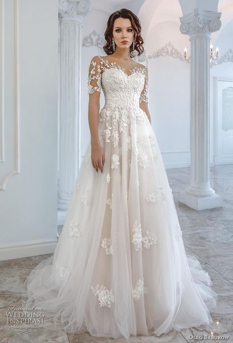 oleg baburow 2019 bridal half sleeves sweetheart neckline heavily embellished bodice romantic soft a  line wedding dress sheer lace back chapel train (10) mv -- Oleg Baburow 2019 Wedding Dresses | Wedding Inspirasi #wedding #weddings #bridal #weddingdress #weddingdresses #bride #fashion  ~ Wedding Dresses For Pale Skin, Sweetheart Neckline With Sleeves Wedding Dress, Quarter Sleeve Wedding Dress, Lace Wedding Dress With Sleeves Off Shoulder Romantic, Wedding Dress With Sheer Bodice And Short Sleeves, Wedding Dress With Sweetheart Neckline And Gathered Sleeves, Wedding Gowns For Short Brides, Sweetheart Neckline Wedding Dress In Delicate Lace, Wedding Gown With Sweetheart Neckline And Delicate Lace