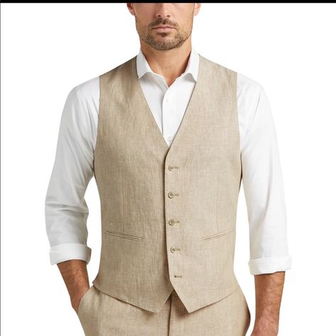 Joe Joseph Abboud Linen Slim Fit Suit Separates Vest And Pant, Tan Never Been Worn, Accidentally Ordered Two For A Wedding, Still In Package Vest Xxl (Orig 59.99) Pant 40 (Orig 59.99) Prefer To Sell Together But Can Discuss Separately Groomsmen Vest, Grooms Attire, Mens Wearhouse, Feather Wedding, Slim Fit Suits, Joseph Abboud, Mens Vests, Vests Mens, Linen Suit