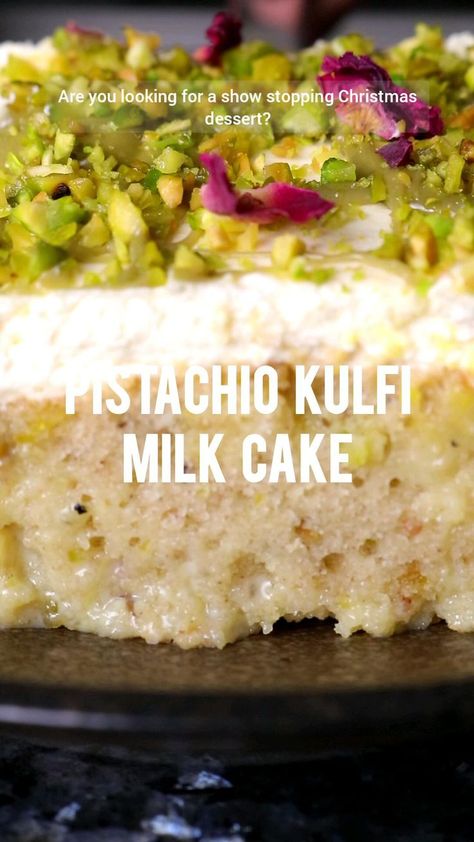 Pistachio Kulfi, Cake Pistachio, Saffron Milk, Easy Indian Dessert Recipes, Pistachio Paste, Easy Indian Dessert, Eggless Recipes, Vanilla Whipped Cream, Milk Cake