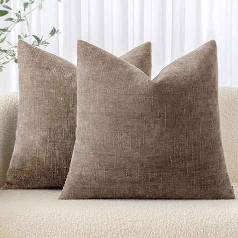 Taupe Pillow Covers, Muted Living Room Decor, Greige Couch Throw Pillows, Throw Pillows For Charcoal Couch, Neutral Christmas Throw Pillows, Light Grey Couch Throw Pillows, Taupe Couch Pillow Ideas, Pillow Combos Beige Couch, Neutral Couch Pillows