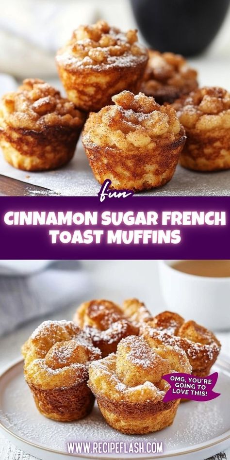 Looking for a delicious twist on breakfast? These Cinnamon Sugar French Toast Muffins offer the perfect blend of sweetness and warmth! By trying this recipe, you’ll add a scrumptious option to your breakfast rotation. Don’t forget to save this for your next brunch gathering! French Toast Muffins Recipe, Easy Cinnamon French Toast, Cinnamon Sugar French Toast, French Toast Muffins, Fun Breakfast, Cinnamon French Toast, Unique Breakfasts, Brioche Bread, Bread Toast