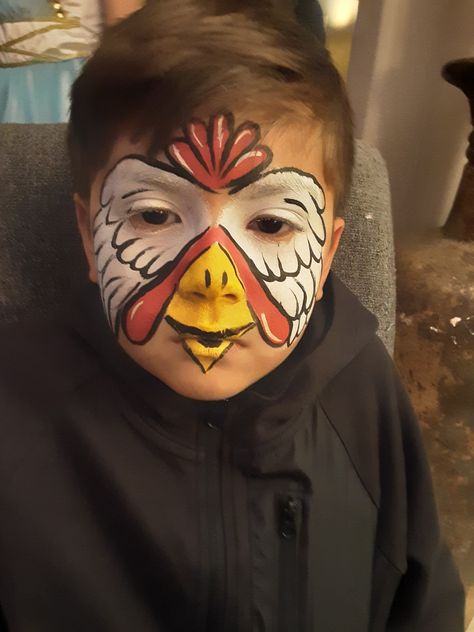 Rooster Face Painting, Chicken Face Makeup Halloween, Chicken Face Painting, Farm Face Painting, Chicken Face Paint, Angry Bird Face Paint, Chicken Makeup, Horse Face Painting, Funny Horse Face