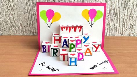 Birthday Wishes Card Design Handmade, Happy Birthday Card Ideas Creative, Pop Up Birthday Cards Diy, Greeting Cards Handmade Creative Design, Birthday Cake Pop Up Card, Pop Up Card Birthday, Diy Pop Up Cards, Happy Birthday Cards Handmade, Happy Birthday Cards Diy