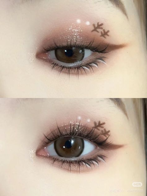 Asian Colored Contacts, Christmas Makeup Asian, Douyin Christmas Makeup, Cool Tones Makeup, Winter Eye Makeup, Makeup Asia, Pony Makeup, Monolid Makeup, Pretty Eye Makeup