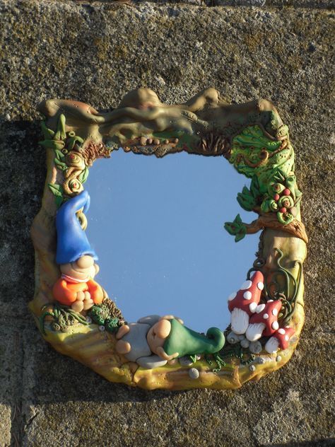 Naughty Elves Polymer Clay Mirror Polymer Clay Mirror Frame Diy, Mirror Decor With Clay, Polymer Clay Mirror Frame, Air Dry Clay Mirror Frame, Clay Mirror Diy, Air Dry Clay Mirror, Mirror Clay Art, Clay Mirror Frame, Clay Picture Frames