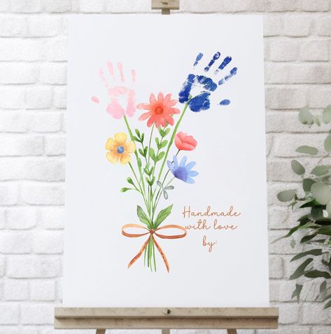 Kids Handprint Flowers, Grandma Crafts For Toddlers, Handprint Bouquet Of Flowers, Hand Print Bouquet, Handprint Flower Bouquet, Mothers Day Handprint, Baby Handprint Crafts, Grandma Crafts, Flowers Theme