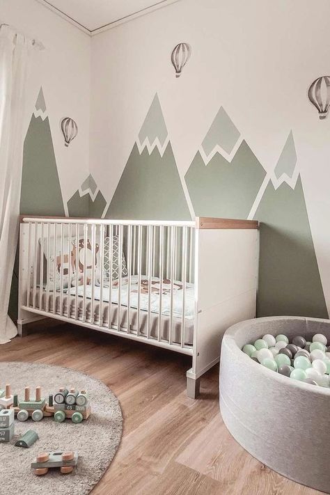 #babyboyroom #babyroom #nurserydecor #ikeanursery Nursery Wall Painting, Newborn Room, Nursery Room Design, Baby Room Wall, Baby Boy Room Nursery, Baby Room Inspiration, Nursery Room Boy, Nursery Room Inspiration, Nursery Paintings