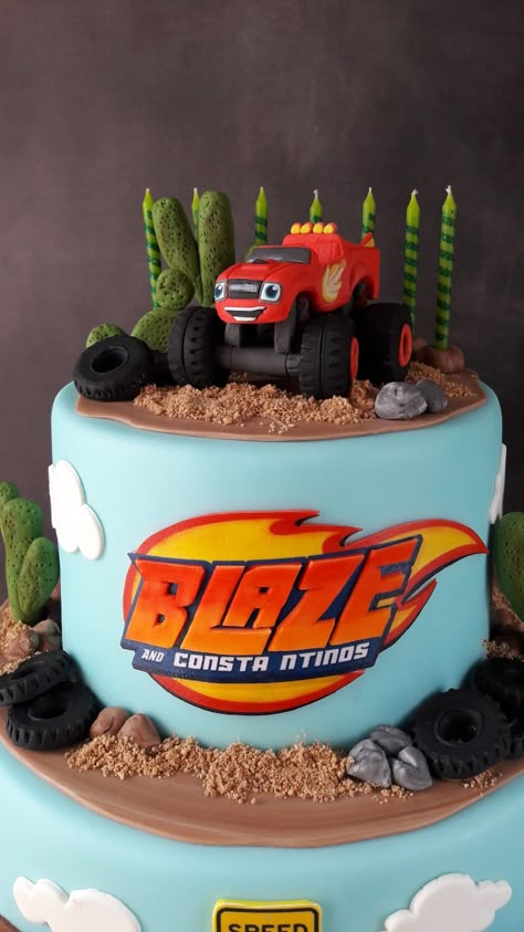 Happy Birthday Biker, Blaze Birthday Cake, Blaze And The Monster Machines Cake, Bolo Blaze, Blaze Cakes, Monster Truck Birthday Cake, Blaze Birthday Party, Blaze Party, Blaze And The Monster Machines Party