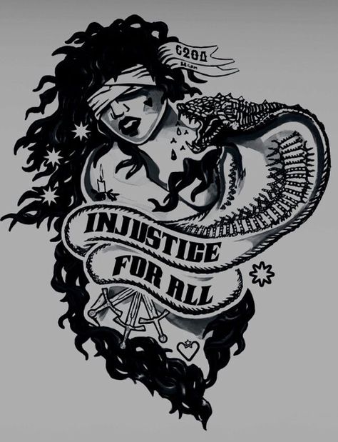 Injustice For All Tattoo, Cyberpunk 2077 Tattoo Ideas, Sekiro Tattoo Design, Cyberpunk 2077 Tattoo, Berserker Tattoo, Arte Heavy Metal, Johnny Silverhand, Cyberpunk Tattoo, Vintage Tattoo Art