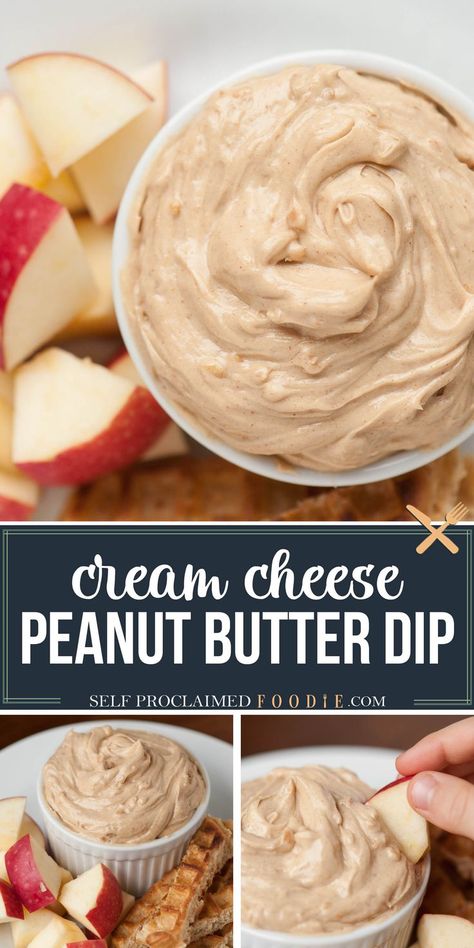 Peanut Butter Cream Cheese Fruit Dip is the perfect, easy-to-make sweet appetizer to pair with apple slices, waffle sticks, celery, or any party snacks! This kid-friendly Peanut Butter Dip treat is sure to be a hit anywhere! #peanutbutter #creamcheese #dip #fruitdip #sweet #easy #quick #snack Cream Cheese Peanut Butter, Peanut Butter Cream Cheese, Cream Cheese Fruit Dip, Waffle Sticks, Peanut Butter Dip, Peanut Butter Cream, Sweet Appetizer, Sweet Easy, Sweet Dips