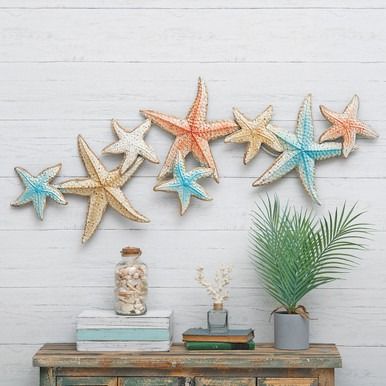 Pastel Starfish Metal Wall Art Coastal Dinnerware, Coastal Bedroom Furniture, Black Forest Decor, Hanging Furniture, Hanging Artwork, Hanging Candles, Coastal Colors, Coastal Bedroom, Hanging Wall Mirror