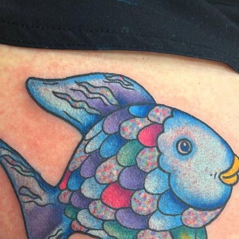 Kate Schmelter on Instagram: "Another rainbow fish ✨" Rainbow Fish Tattoo, Fish Tattoo Black, Ocean Sleeve, Tattoo Black And White, Snow Flake Tattoo, Uv Tattoo, Water Tattoo, Cartoon Character Tattoos, Fish Tattoo