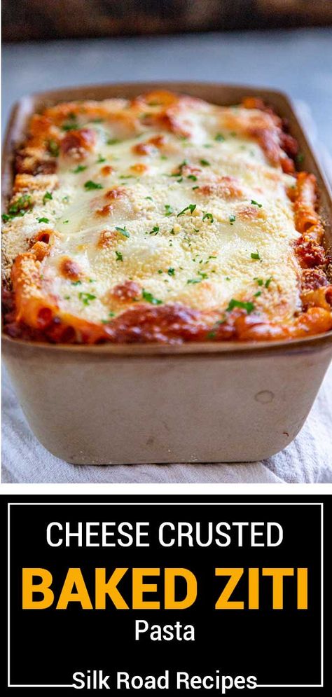 Baked ziti is a hearty, casserole-style dish featuring tender ziti noodles, spicy sausage, homemade sauce, and 4 different cheeses. Three Cheese Baked Ziti, Five Cheese Baked Ziti, 5 Cheese Baked Ziti, The Best Baked Ziti Ever, Healthier Baked Ziti, Healthy Casserole Recipes, Homemade Flatbread, Ziti Recipes, Vegetarian Casserole