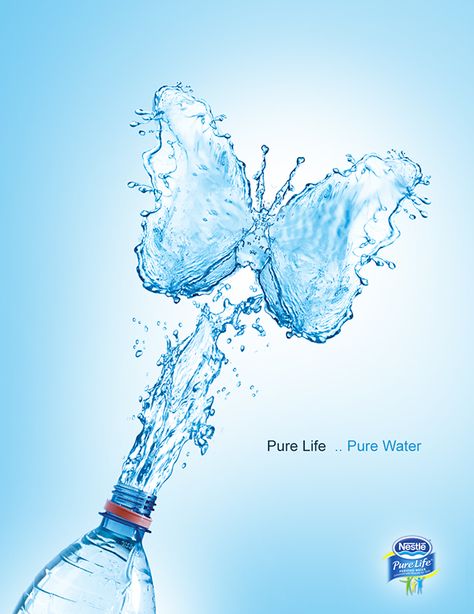 Pure Life .. Pure Water on Behance Mothers Day Ad, Nestle Pure Life, Water Bottle Label Design, Art Deco Design Graphics, Pure Life, Water Poster, Water Branding, Bottle Label Design, 광고 디자인