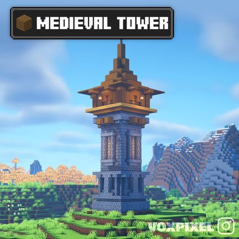 Guard Tower Minecraft, Watchtower Minecraft, Minecraft Watch Tower, Minecraft Tower Design, Minecraft Watchtower, Minecraft Tower Ideas, Minecraft Medieval Tower, Minecraft Tower, Minecraft Kingdom