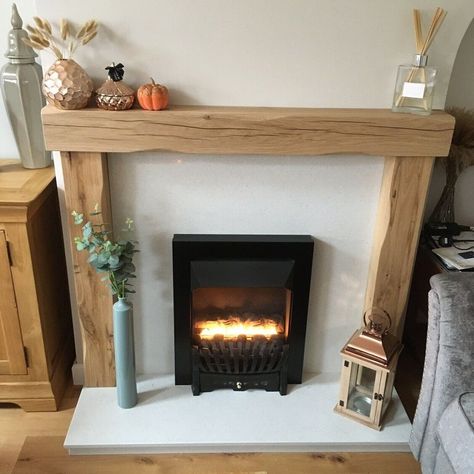 Fire Surround Many Size Variations Hand Crafted Oiled - Etsy Ireland Faux Fireplace Small Living Room, Mantle Shelf Ideas, Oak Fireplace Ideas, Fake Fireplace Mantle Ideas, Fake Fireplace Surround, Wood Mantle Fireplace Modern, Natural Wood Fireplace Surround, Fake Log Burner Fireplace, Small Fireplace Mantle