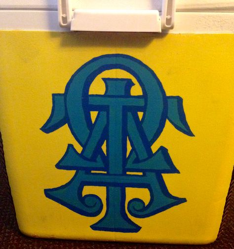 My cooler for ATO Formal! Ato Cooler, Painted Fraternity Coolers, Nola Cooler, Formal Cooler Ideas, Fraternity Formal, Formal Cooler, Fraternity Coolers, Frat Coolers, Cooler Painting