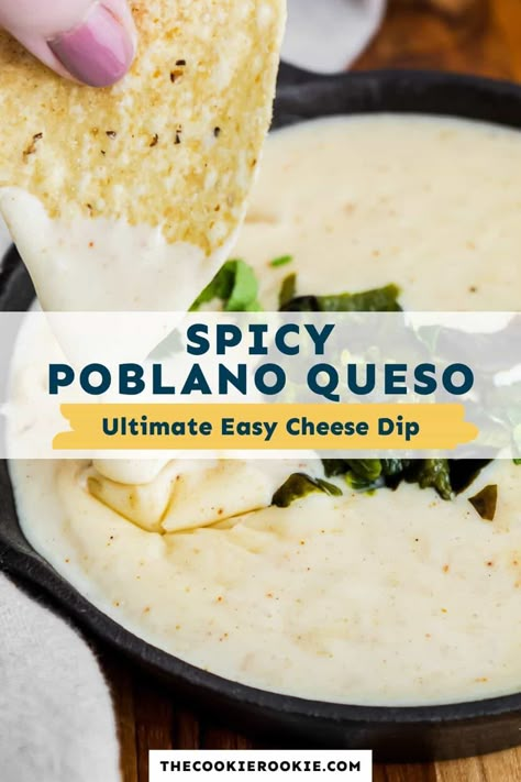 poblano queso pinterest Spicy Queso Recipe, Poblano Queso, Poblano Recipes, Easy Cheese Dip, Dip Recipes Hot, Savory Dips, Spicy Queso, Recipe Folder, Roasted Poblano Peppers