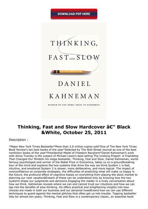 PDF DOWNLOAD Thinking, Fast and Slow     Hardcover â€“ Black & White, Thinking Fast And Slow, Michael Lewis, Speed Of Sound, Fast And Slow, October 25, Nobel Prize, Wall Street Journal, Flip Book, Nonfiction Books