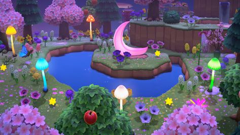 There’s something so relaxing about this area 💕 #acnh #animalcrossingnewhorizons #fairycore #mushrooms #nintendo Fairy Island, Flower Garden Ideas, Pond Animals, Magical Moon, Animal Crossing 3ds, Animal Crossing Guide, Animal Crossing Wild World, Island Theme, Animal Crossing Villagers