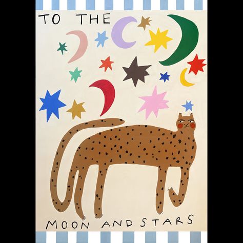 We love this bold and modernist 'To the Moon and Stars' hand painted print. A lively piece with plenty of personality and lots of colour pops, it's the perfect addition to the nursery or playroom. Printed onto high quality 250gsm matt paper, this unique piece has been made in the North East of England. Choose your preferred colourway and size from the dropdown menu and whether you want it framed or not. ANDO LOVES the stripe boarder and hand-painted illustration. ANDO STYLE with a colourful Must Star Moon Illustration, Kids Room Illustration, Moon And Stars Art, Baby Room Artwork, Baby Name Art, Nursery Illustration, Boy Rooms, Stars Art, Nursery Pictures