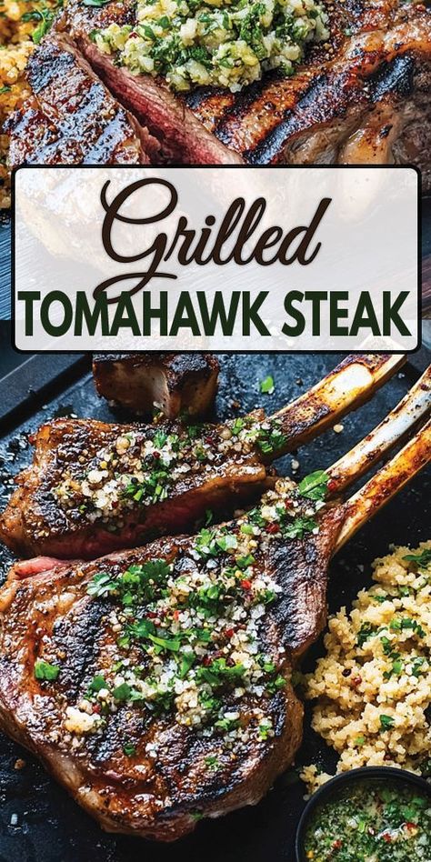 Ingredients: 1 large Tomahawk steak (2.5 to 3 pounds) 2 tbsp brown sugar 2 tbsp Montreal steak seasoning 1 tsp garlic powder 1 tsp onion powder 4 tbsp unsalted butter 1 shallot, finely chopped 2 cloves garlic, minced 2 tbsp fresh chives, chopped #tomahawksteak #grilled #easyrecipes #camilarecipes Grilled Tomahawk Steak, Tomahawk Steak Recipe, Montreal Steak Seasoning, Tomahawk Steak, Beef Steak Recipes, Healthy Dinner Options, Grilled Steak Recipes, Gourmet Dinner, Easy Healthy Meal Prep