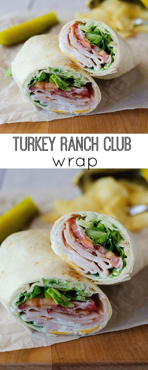 Turkey_Ranch_Pinterest Club Wrap, Sandwich Vegetarian, Cold Lunches, Easy Lunch Recipes, God Mat, Lunch To Go, Work Lunch, Wrap Recipes, Lunch Snacks