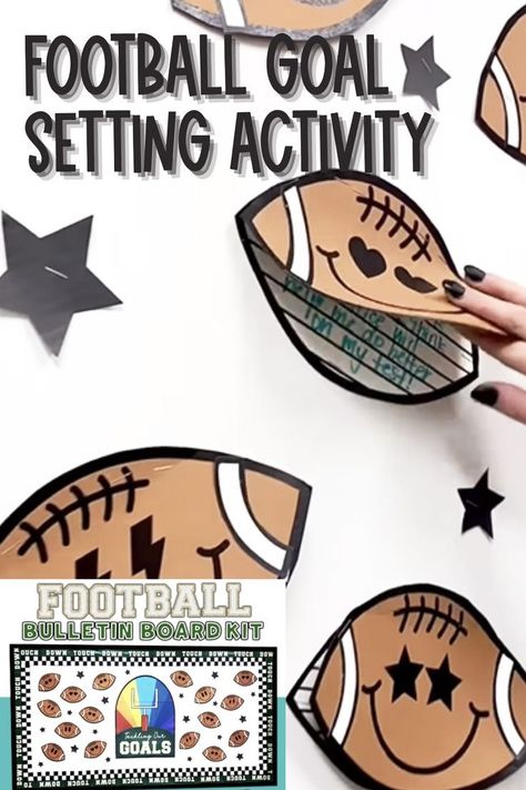 This is such a great craftivity to do when it is time to have your students set some goals! We love to do this around Superbowl Sunday because students get so excited about the game and we love to tie in how EVERYONE sets goals in their lives! This goal setting bulletin board kit would be great to do as a back to school bulletin board, plus it's football season in the Fall! Grab this for the goal-setting activity or use the whole football bulletin board kit. Football Bulletin Boards, Goal Setting Bulletin Board, Goals Bulletin Board, Goal Setting Activities, Cute Bulletin Boards, Superbowl Sunday, Fall Bulletin Boards, Game Day Football, Back To School Bulletin Boards