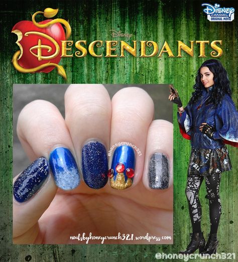 evie inspired nails 4 Evie Descendants Nails, Descendants Nail Art, Descendants Nails, Zion Camping, Disney Nail Designs, Disney Inspired Nails, Descendants Party, Nail Art For Kids, Nail Art Disney