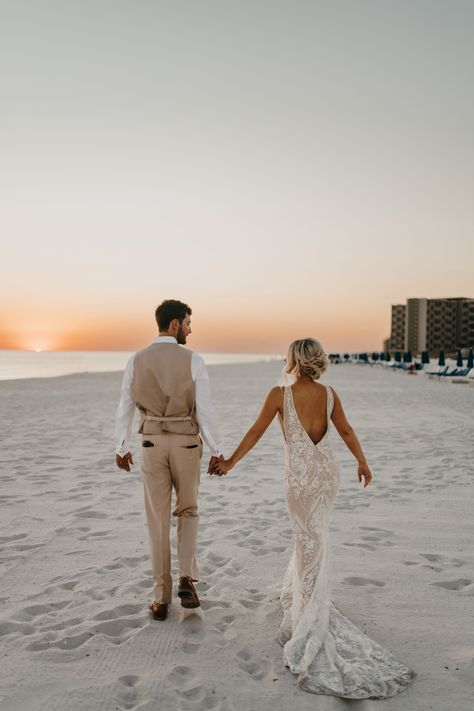 Wedding Photos In The Ocean, Bride Groom Beach Photos, Wedding Sunset Beach Photos, Beach Wedding Family Photos Group Shots, Bride And Groom Beach Photos, Must Have Beach Wedding Photos, Beach Wedding Sunset Pictures, Florida Beach Elopement, Bride And Groom Beach Wedding Photos