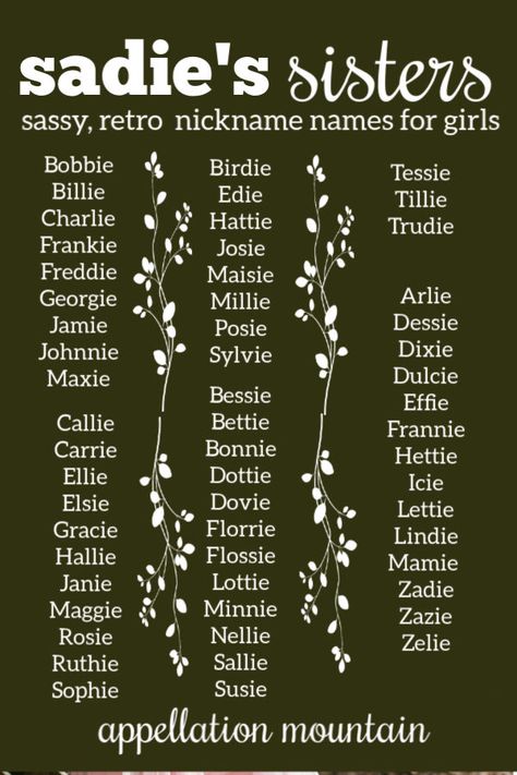 Sadie's Sisters: Old Fashioned Nickname Names for Girls - Appellation Mountain Diffrent Aesthics Names, Old Fashioned Last Names, Different Aesthetics Fashion Names, Cute Girl Names With Nicknames, D Names For A Girl, Small Town Names Ideas, Cottagecore Names Girl, H Names For A Girl, Old Surnames