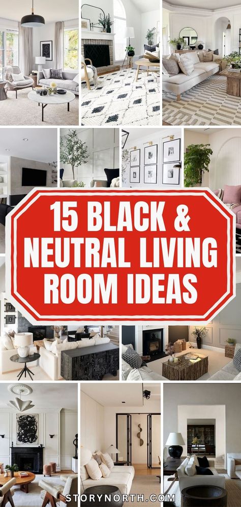 Save this pin for ultimate inspiration on transforming your living space with chic black and neutral decor. Elevate your home design game with these stylish ideas! #homedecor #livingroom #interiordesign #blackandneutral #stylishspace Black And Brass Living Room, Ivory And Black Living Room, Neutral Living Room Black Accents, High Contrast Living Room, Black Neutral Living Room, Living Room With Black Accents, Cream And Black Living Room, Black And White Living Rooms, Black And Neutral Living Room