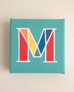 Name On Canvas Painted, Canvas Letter Art, Name Paintings On Canvas, Initial Painting, Diy Lettering, Monogram Nursery, M Initial, Monogram Painting, Alfabet Letters