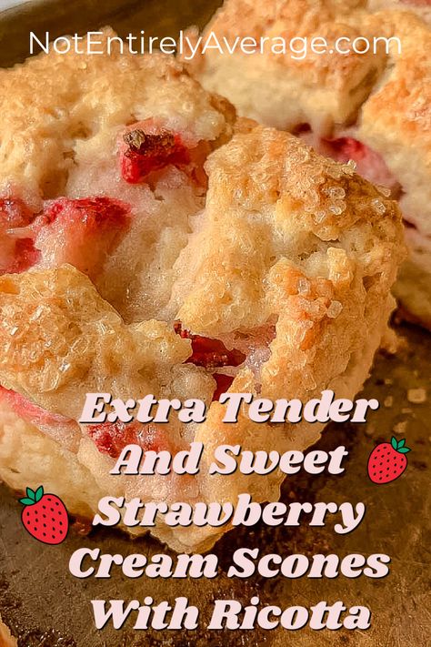 Extra Tender And Sweet Strawberry Cream Scones With Ricotta - #dessert #desserts #cake #cookie #dessertbar #dessertsquare #cupcake #pie #tart Sweet Sides, Healthy Strawberry Dessert, Ricotta Scones, Strawberry Ricotta, Ricotta Dessert, Berry Scones, Ricotta Cheese Recipes, Drop Scones, Strawberry Scones