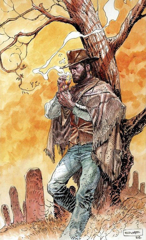 Jean Giraud Moebius, Moebius Art, Comic Frame, Jean Giraud, Western Artwork, Western Comics, Western Artist, West Art, Cowboy Art