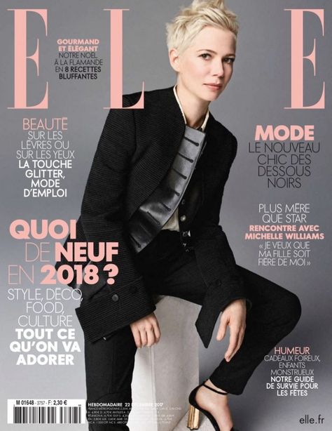 Michelle Williams on ELLE France December 22nd, 2017 Cover Michelle Williams Hair, Michelle Williams Style, Michele Williams, Super Short Hair, Punk Hair, Edgy Hair, Michelle Williams, Beautiful Shorts, Elle Magazine